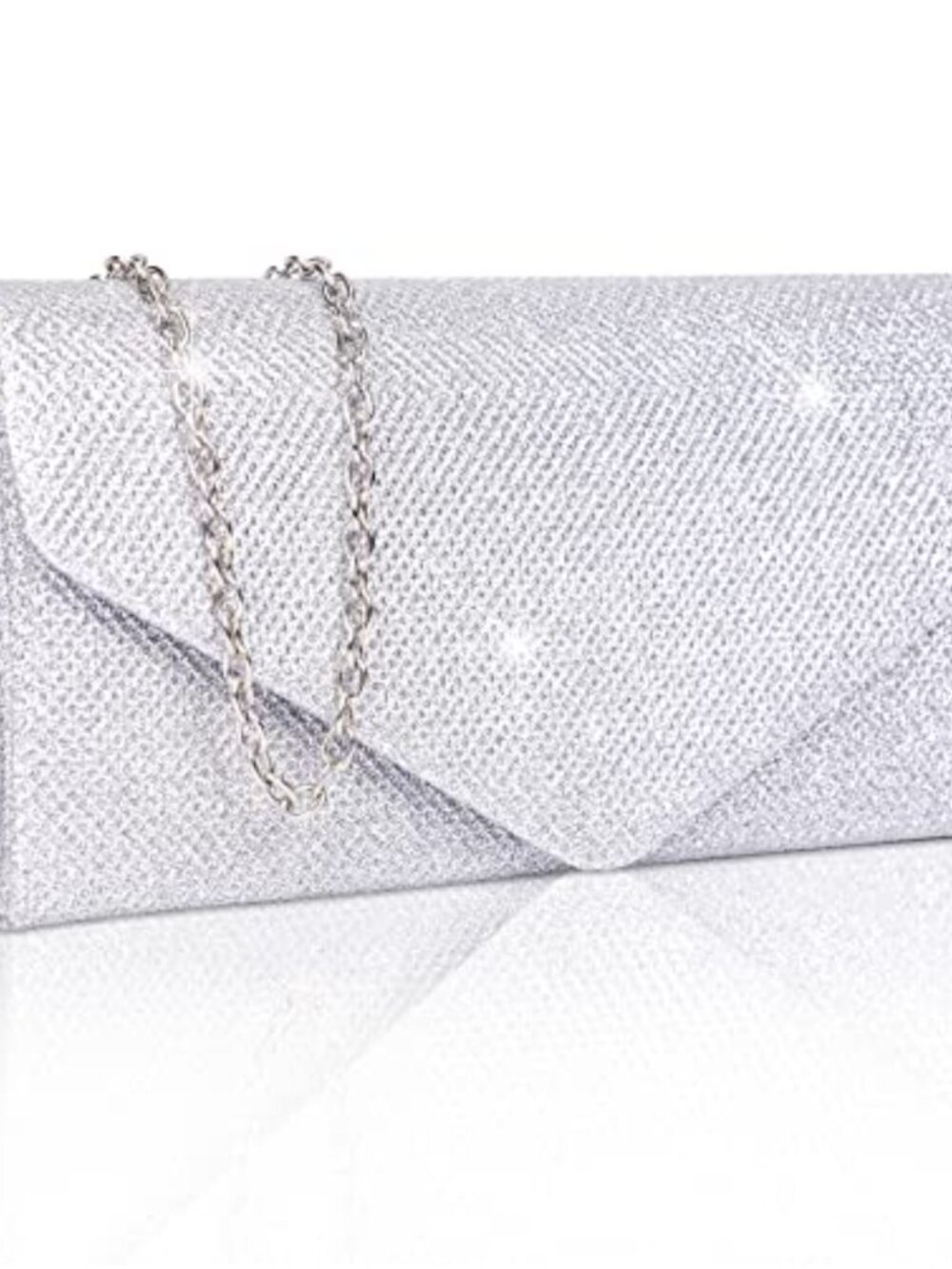 Glitter Pleated Evening Clutch with Chain for Women - Formal Handbag